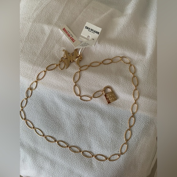 True Religion Accessories - NWT True Religion Belt Gold Chain, Butterfly & Padlock Buckle Lobster Clasp L/XL